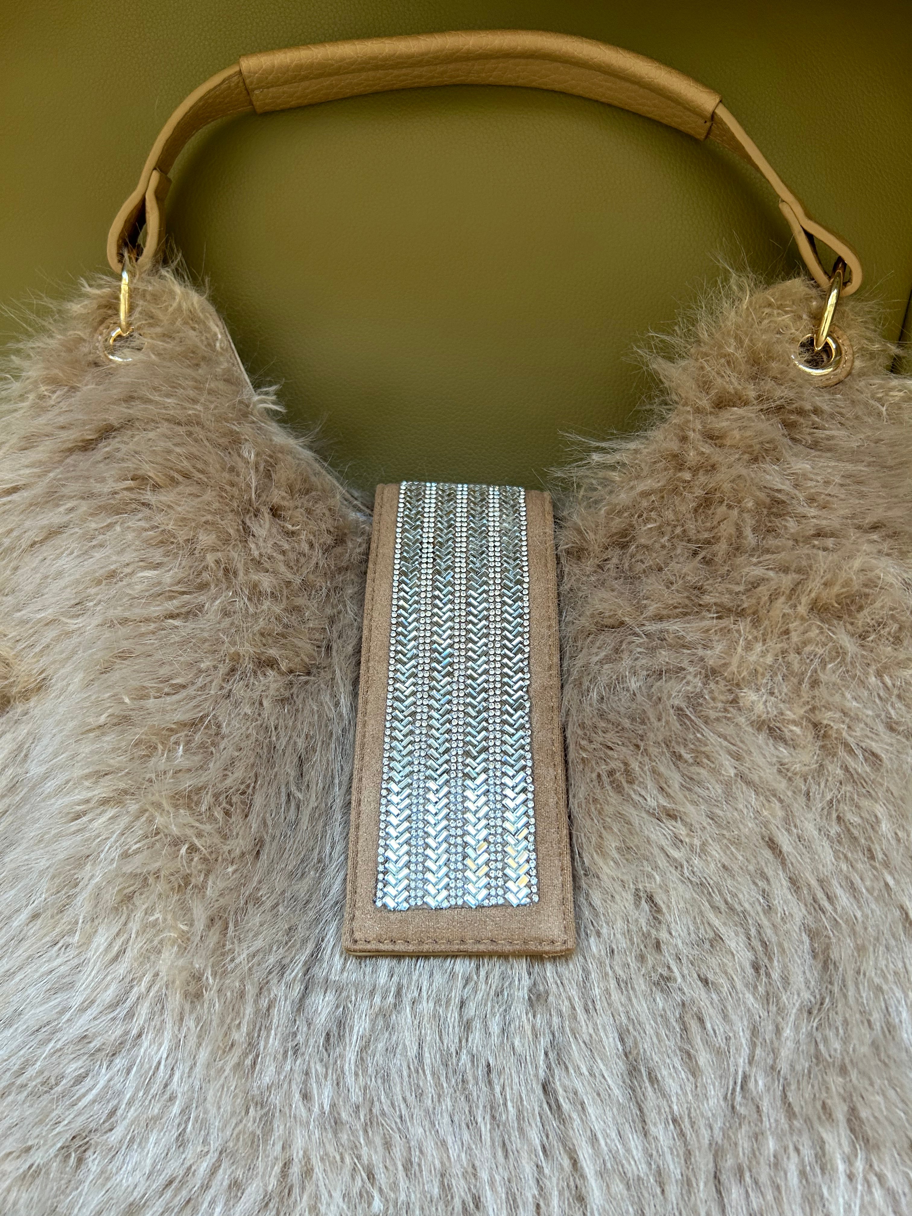 FAKE FUR SHOPPER BAG - CAMEL