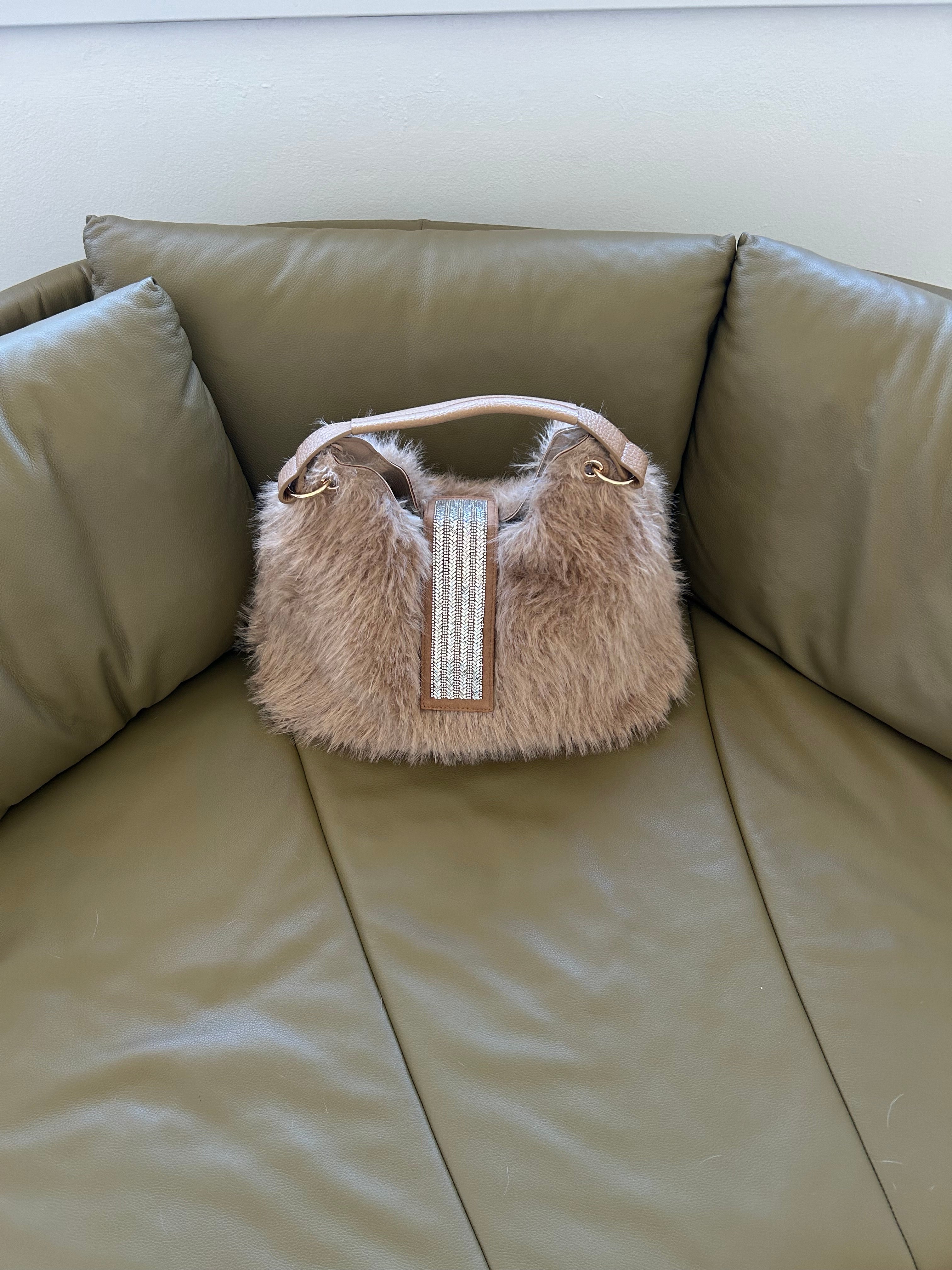 FAKE FUR SHOPPER BAG - CAMEL